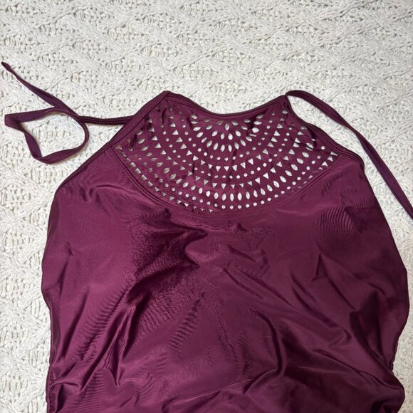Merona Burgundy One-Piece Swimsuit with Laser Cut Halter – Women’s L - Picture 5 of 9